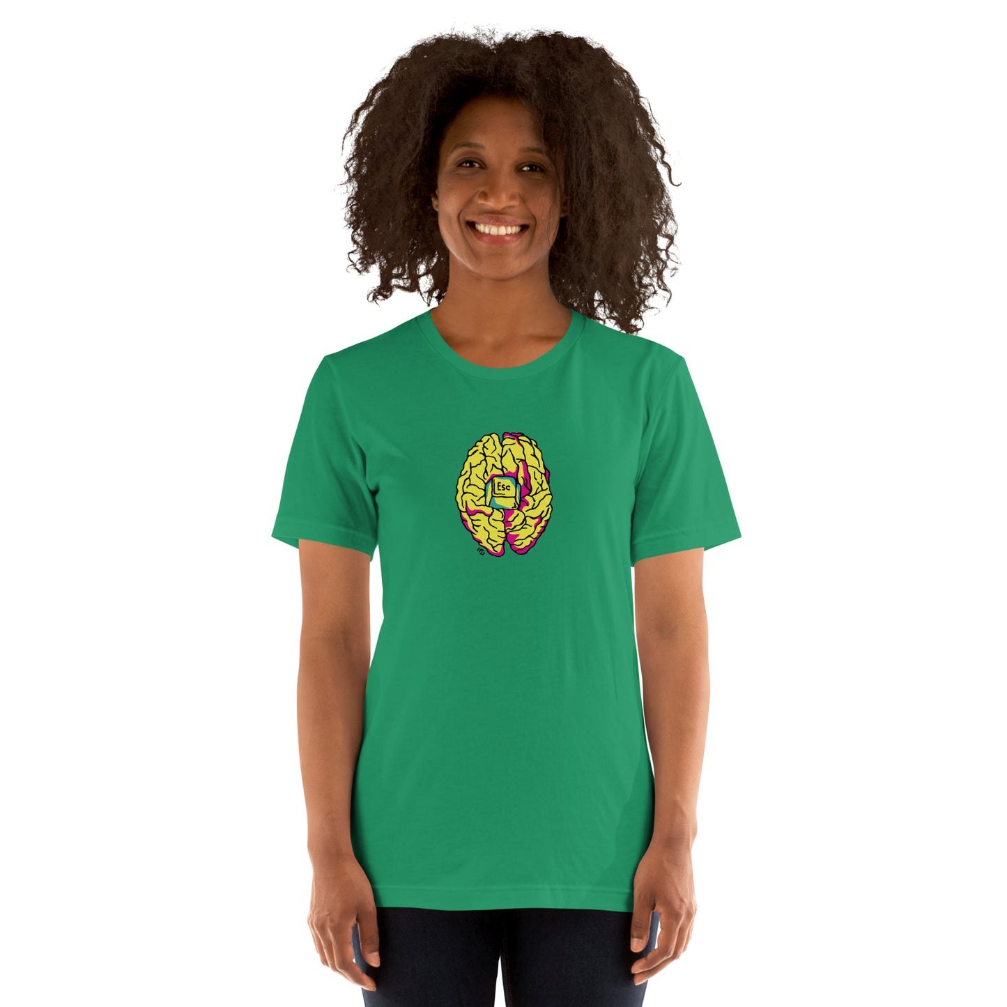 Camiseta Verde unisex, estilo minimalista con cerebro mindfulness