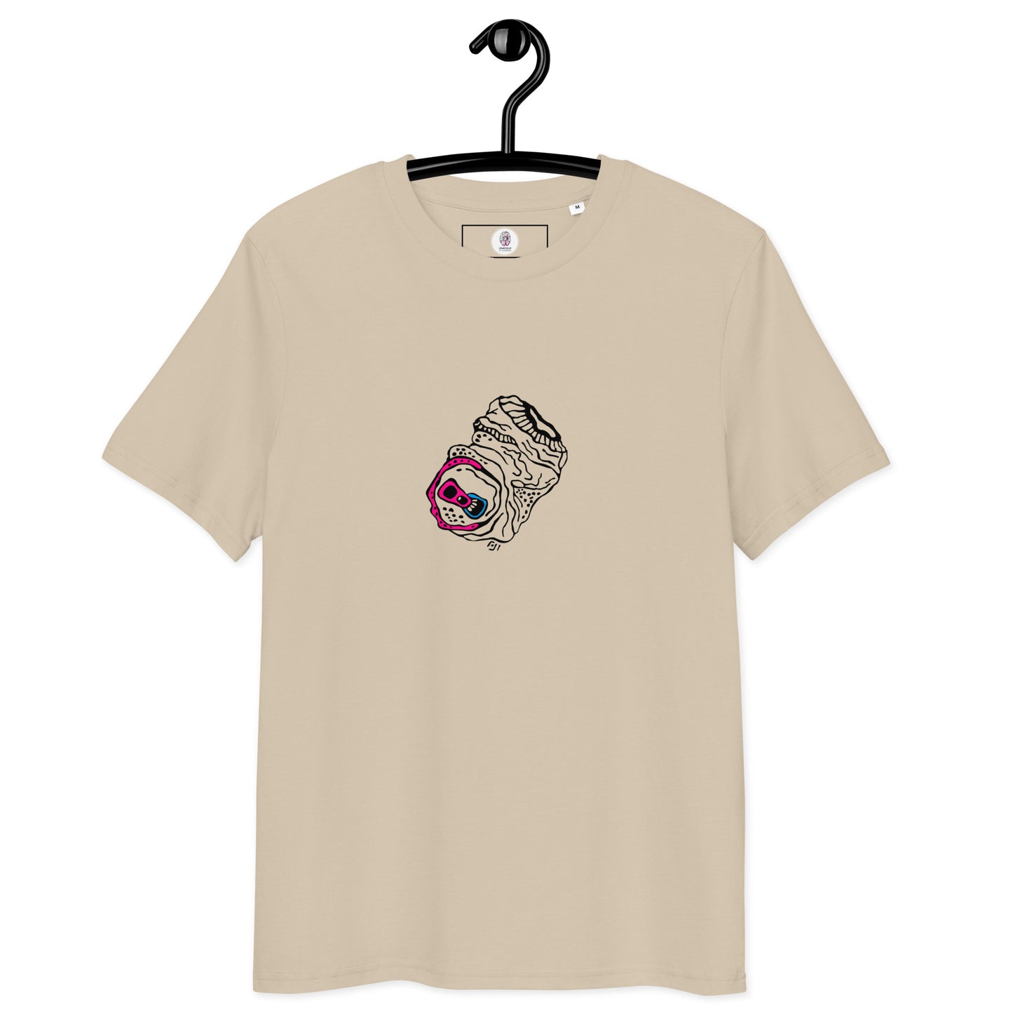 Camiseta beige de algodón orgánico  con una ilustración minimalista estilo graffiti