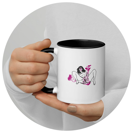 11oz sexy woman ceramic white mug, black interior color