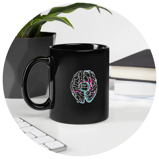 11 oz black mindfulness mug, design with lines