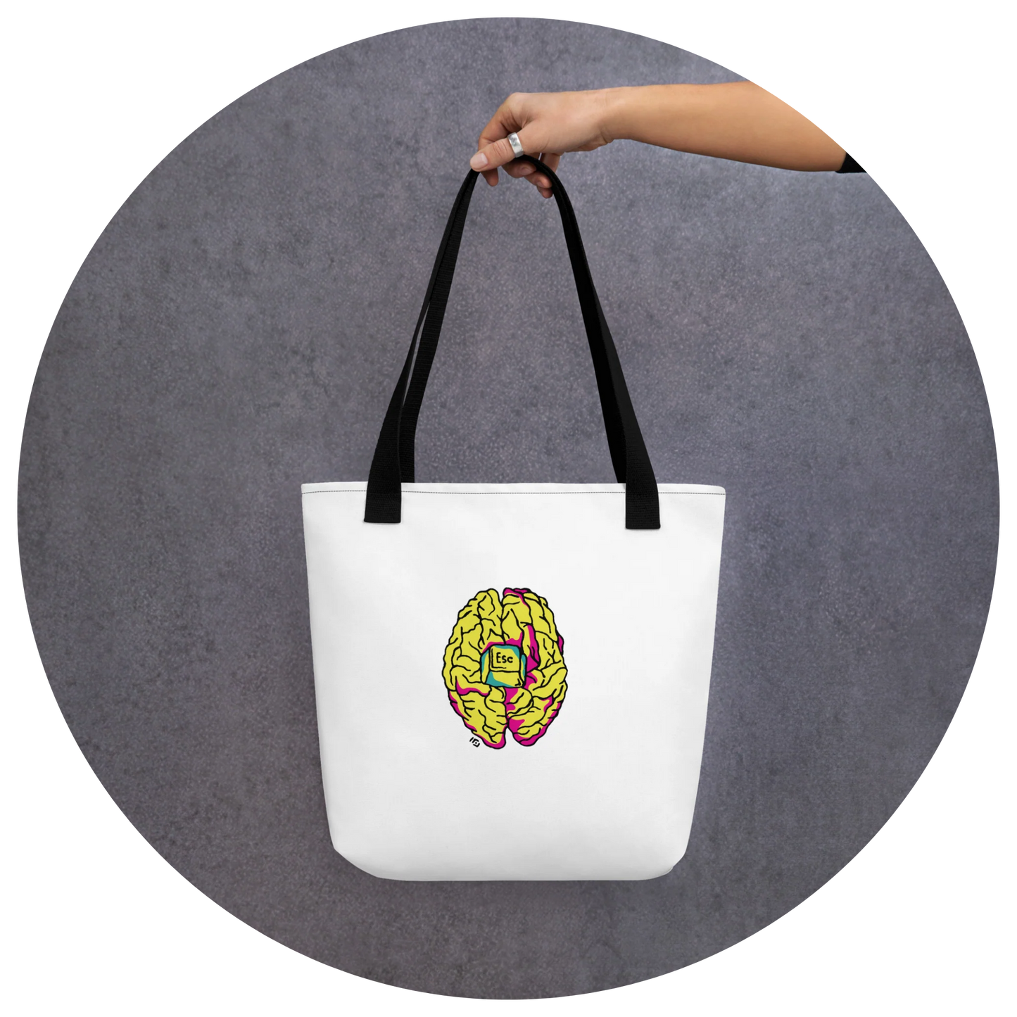 tote bag mindfulness, con ilustración minimalista tono amarilla. radiante