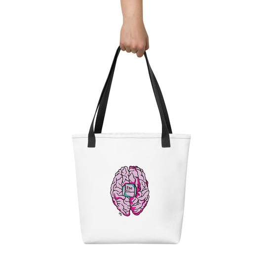 tote bag diseño creativo, ilustracion cerebro en rosa