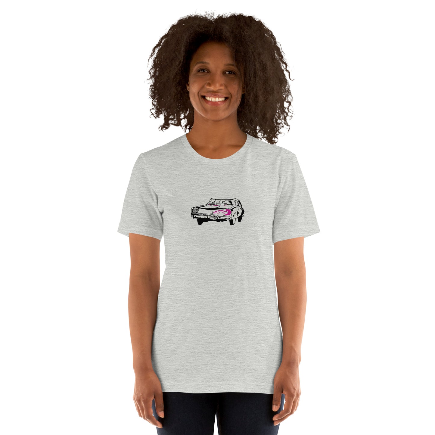 Hellgraues Unisex-T-Shirt im Oldtimer-Design