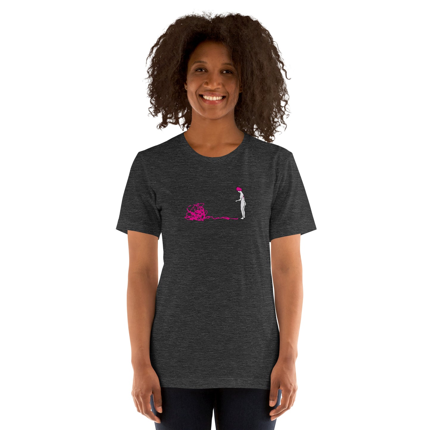 Unisex gray t-shirt, thoughtful woman design