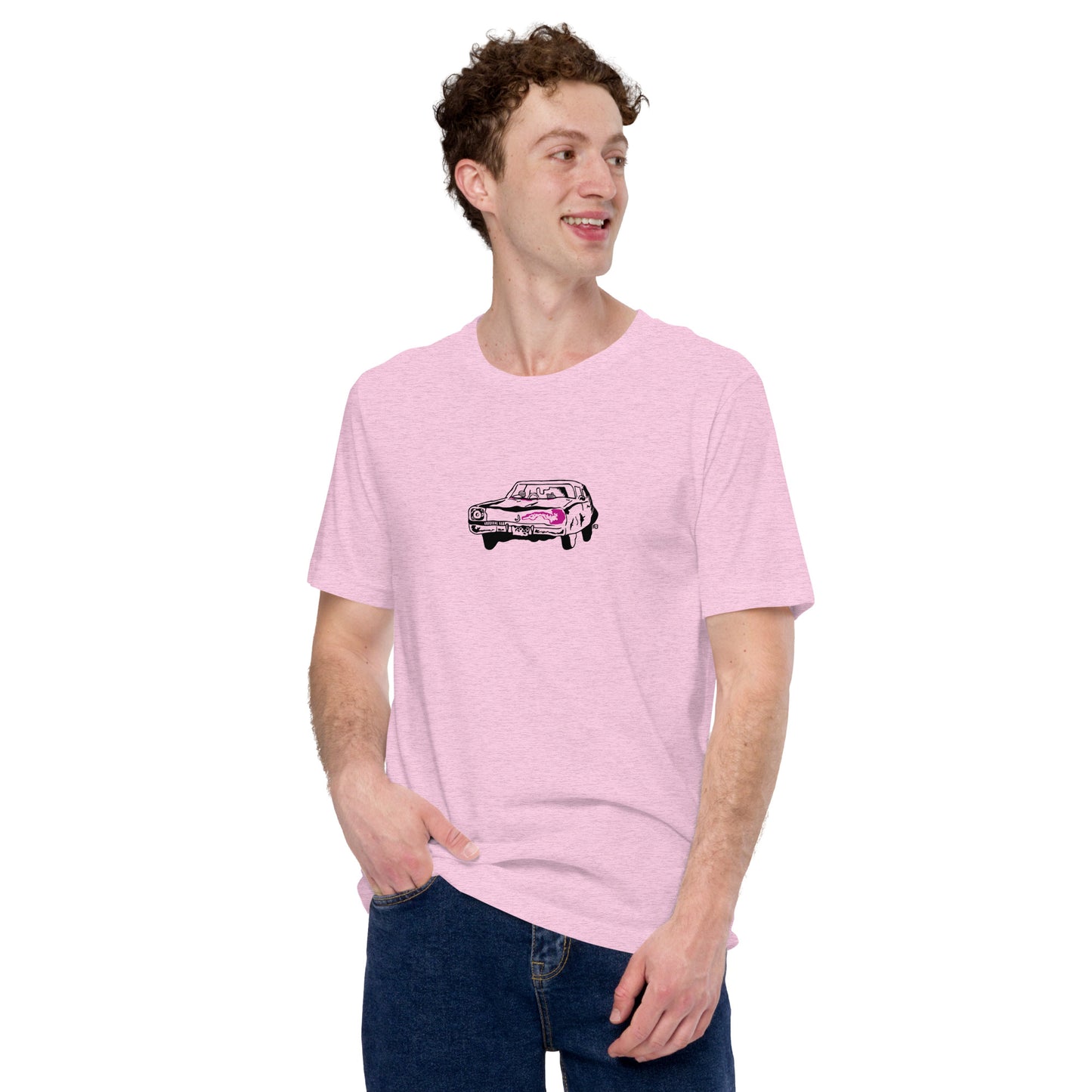 Rosa Unisex-T-Shirt im Oldtimer-Design